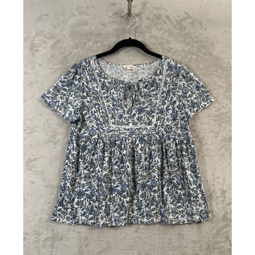 Lucky Brand Boho Peasant Cottagecore Babydoll Tie Front Floral Shirt Size Small